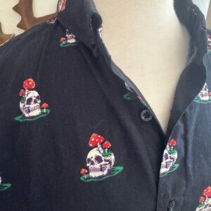 Black Shirt with Skull and Mushroom Print